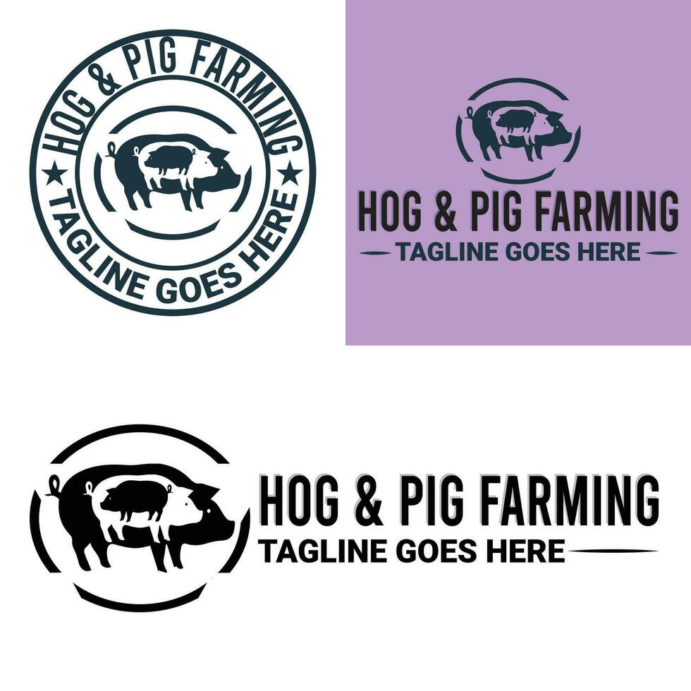 Monogram, Minimalist, And Letterhead Hog And Pig Farming Logo Design vector