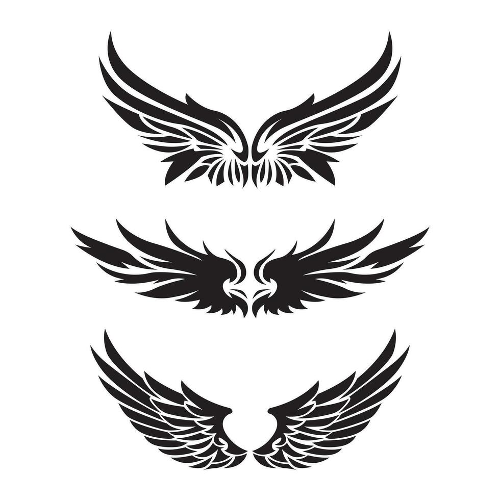collection of monochrome angel wings. vector illustration