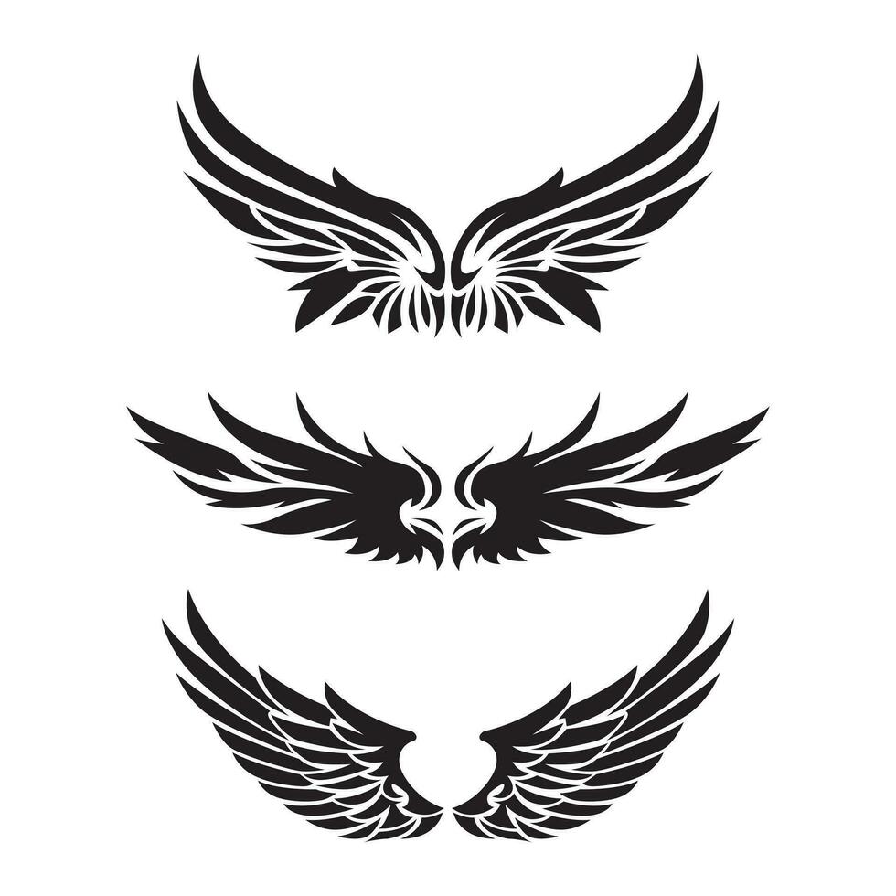 collection of monochrome angel wings. vector illustration