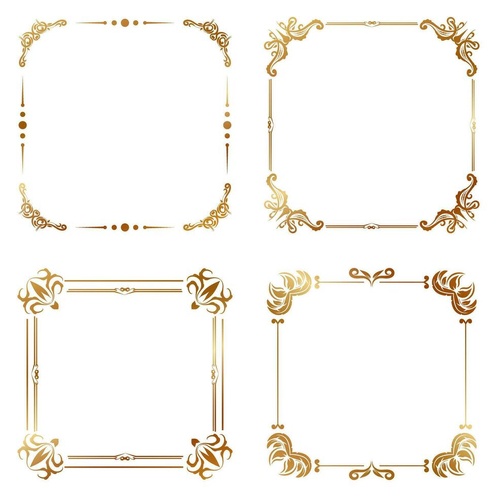 Collection of golden vintage floral decoration frame. Vector illustration