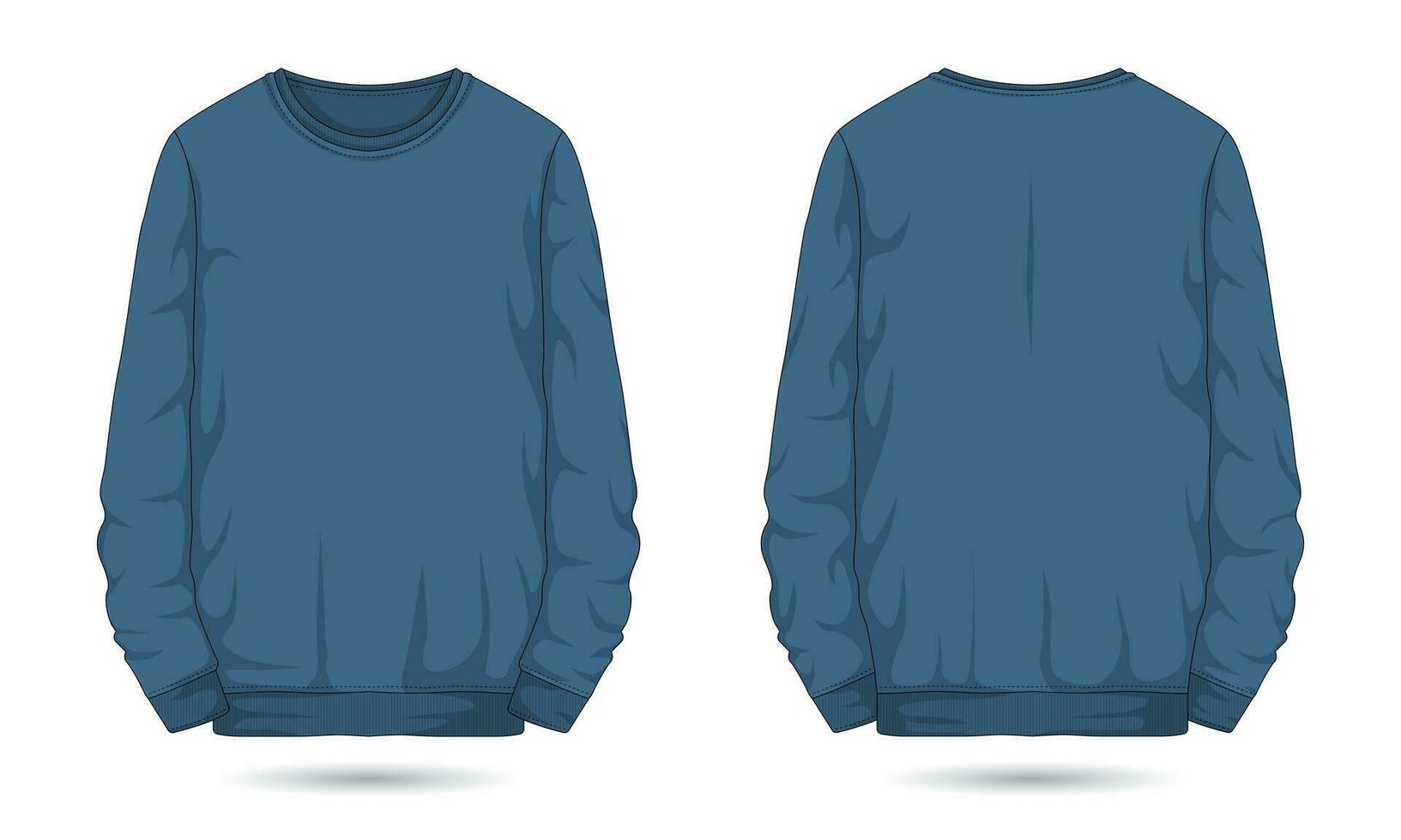 Long sleeve blue sweater mockup front and back view vector