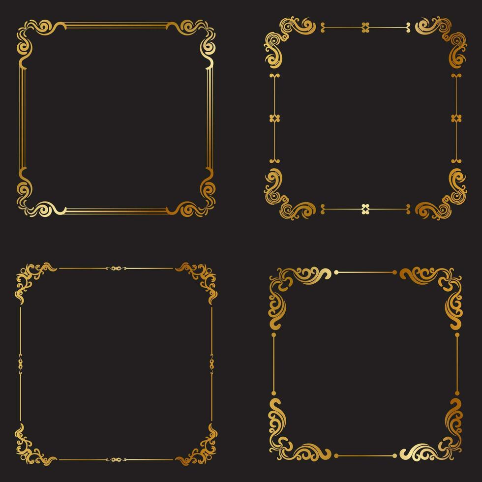 Collection of gold floral vintage luxury square frame vector