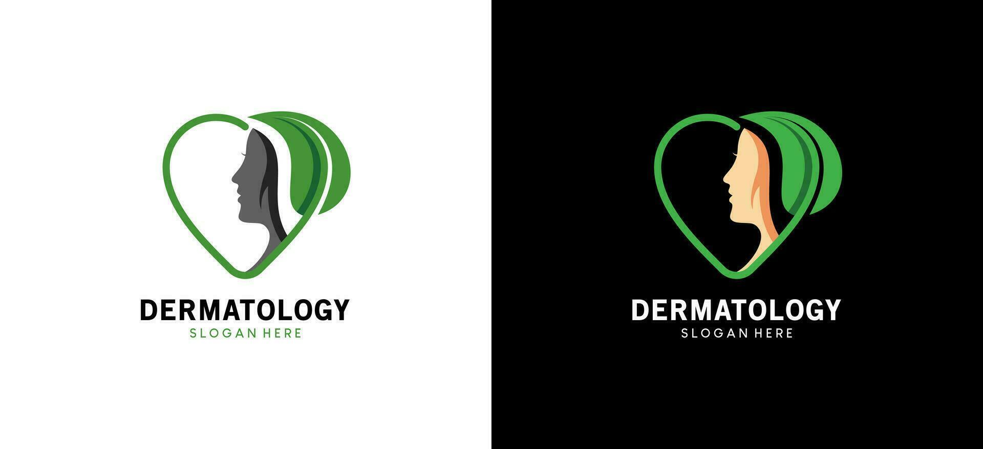 dermatología logo diseño, natural belleza cara cuidado vector símbolo