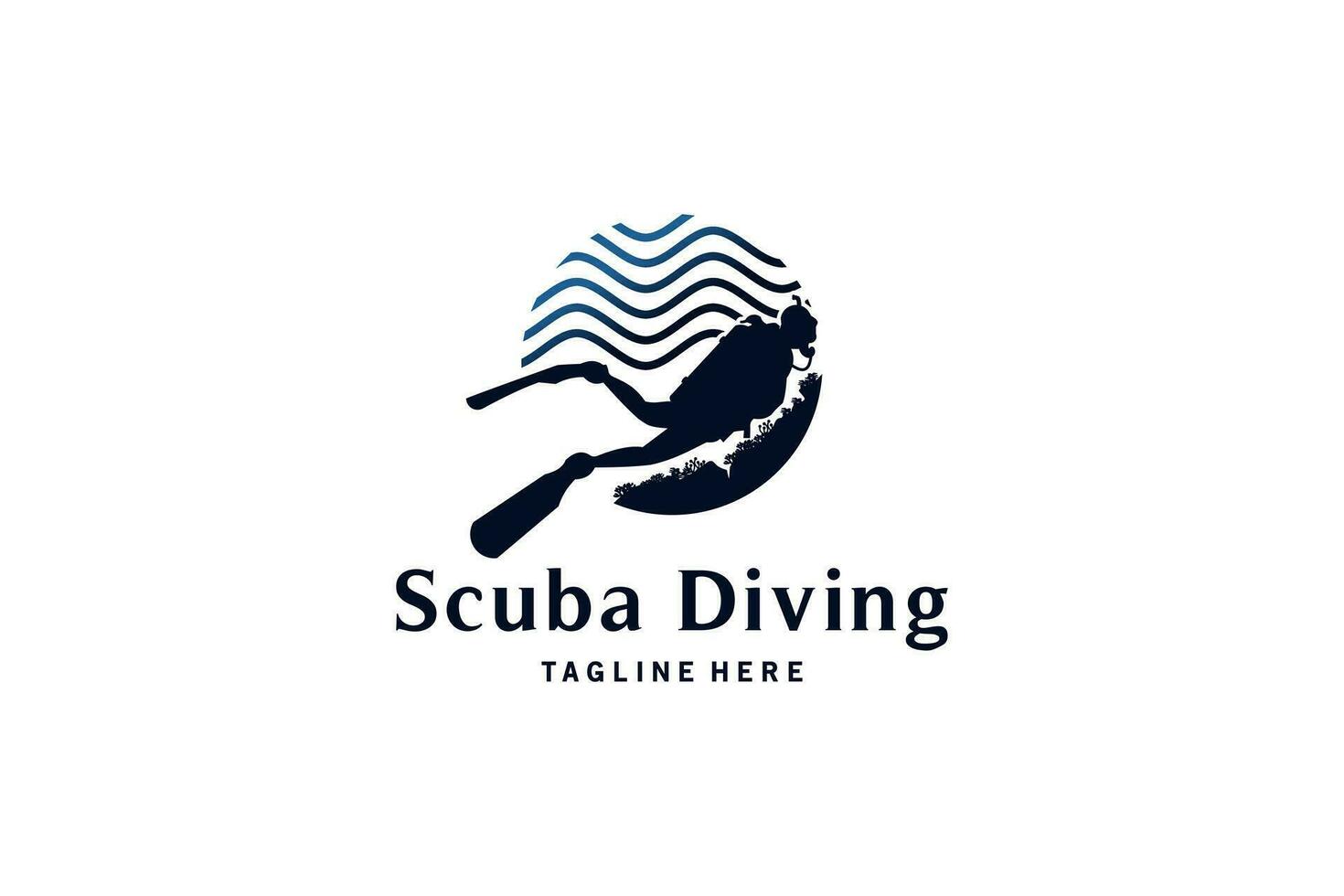 Scuba diving logo design with underwater waves vector illustration