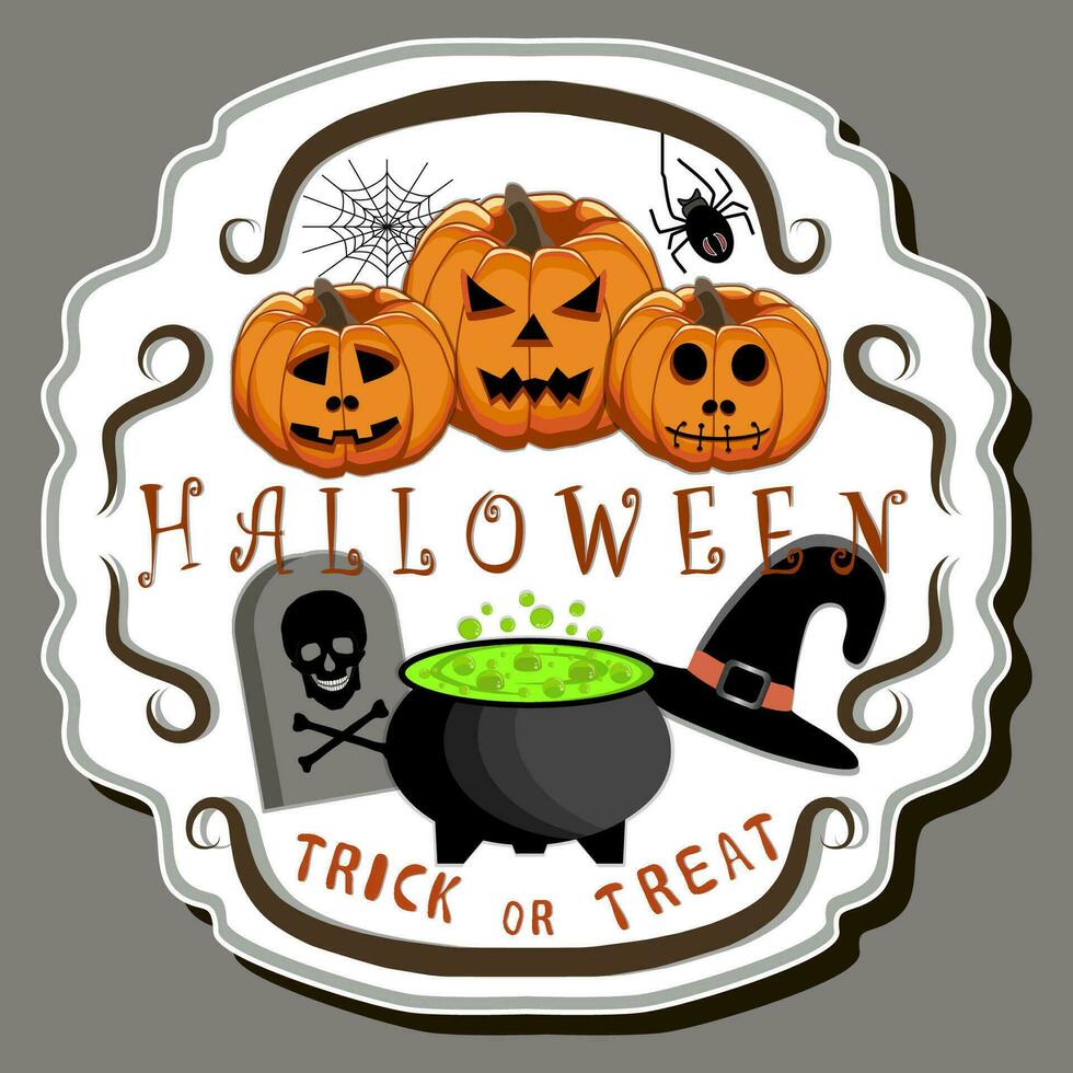 Illustration on theme sticker for celebration holiday Halloween with orange pumpkins vector