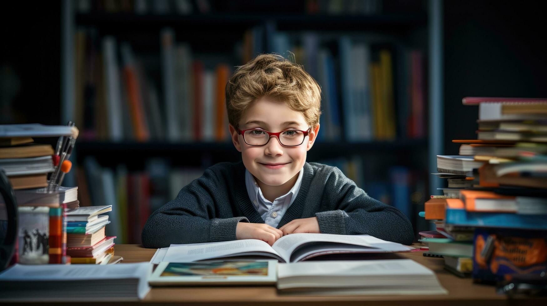 Child reading a book photo