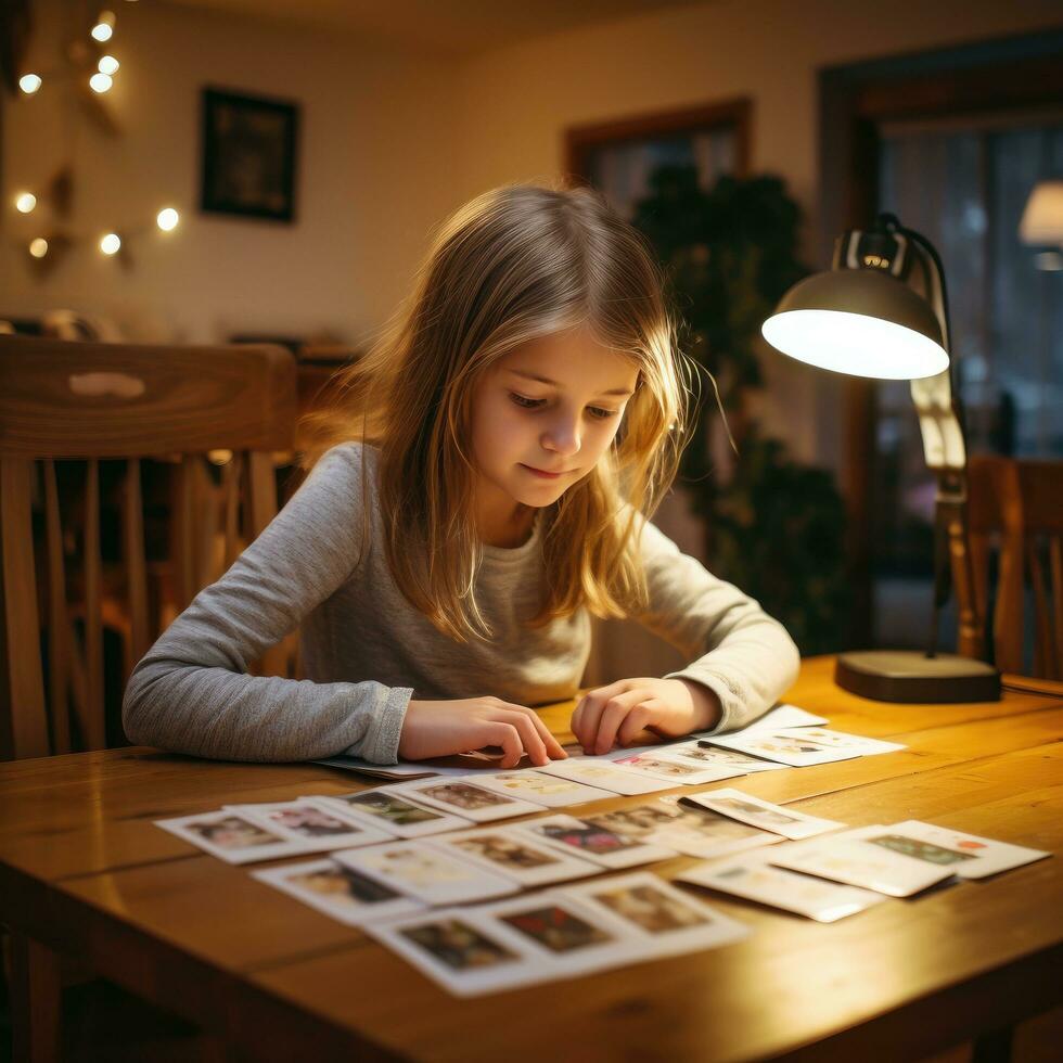 Girl doing math homework photo