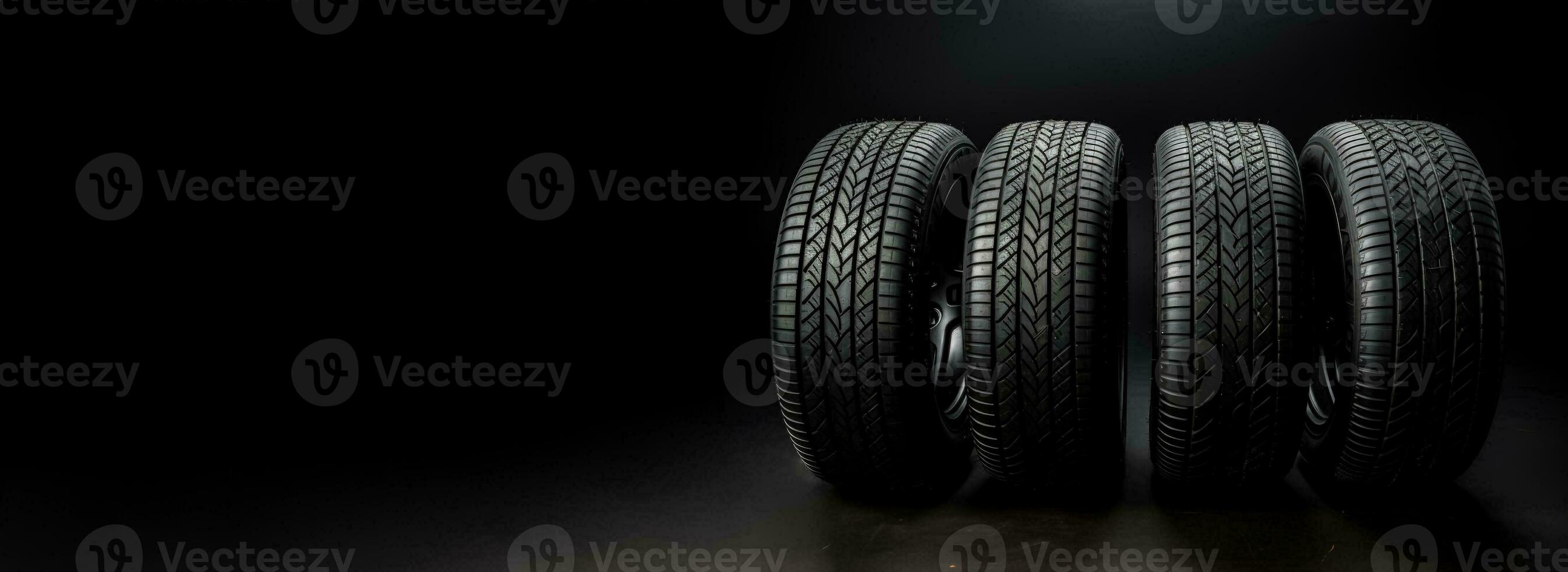 Car tires resting on a white background showcased impeccably photo