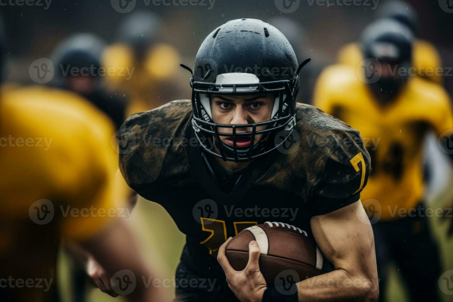 American football player showcasing skills during an intense game photo