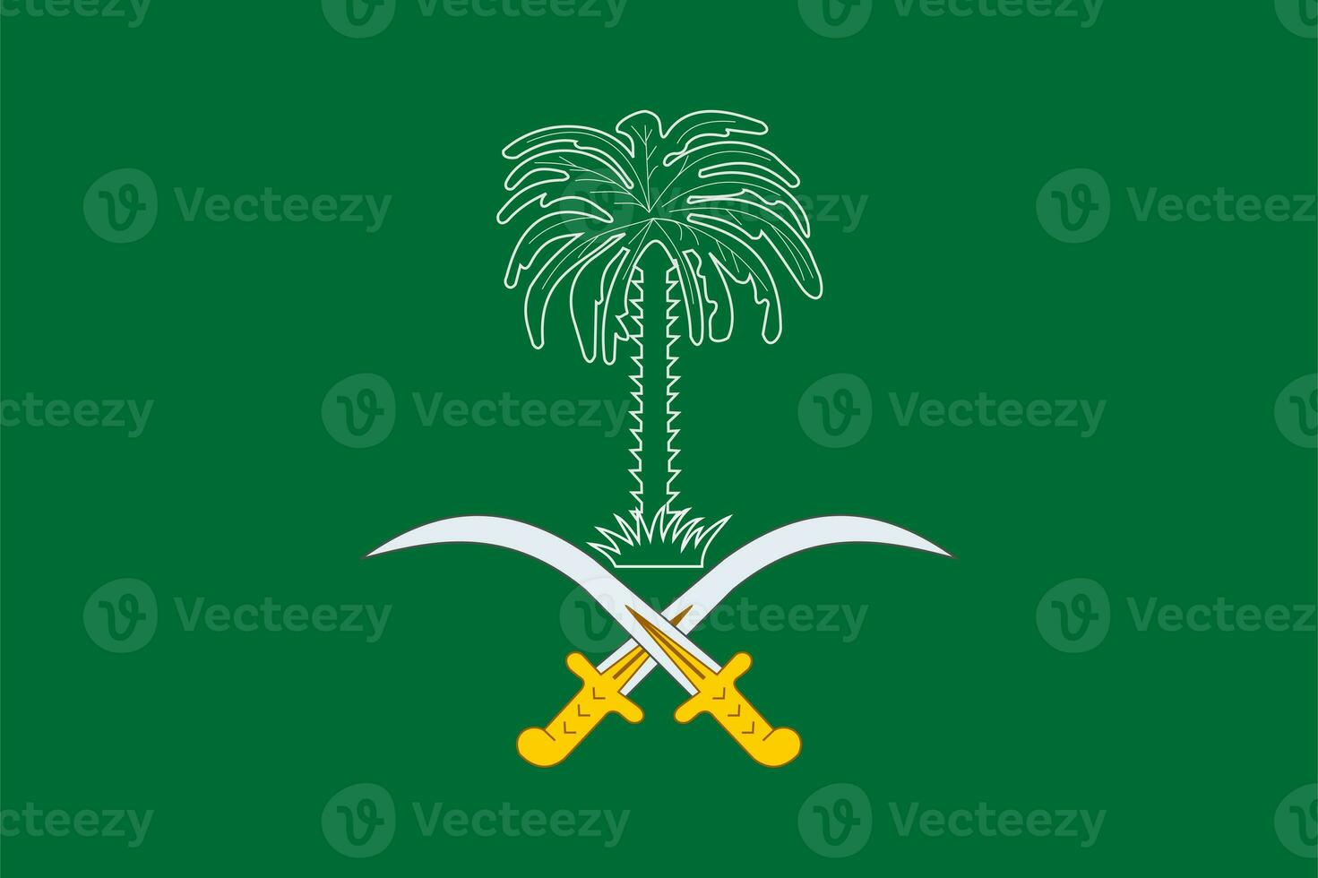 The official current flag and coat of arms of Kingdom of Saudi Arabia. State flag of Saudi Arabia. Illustration. photo