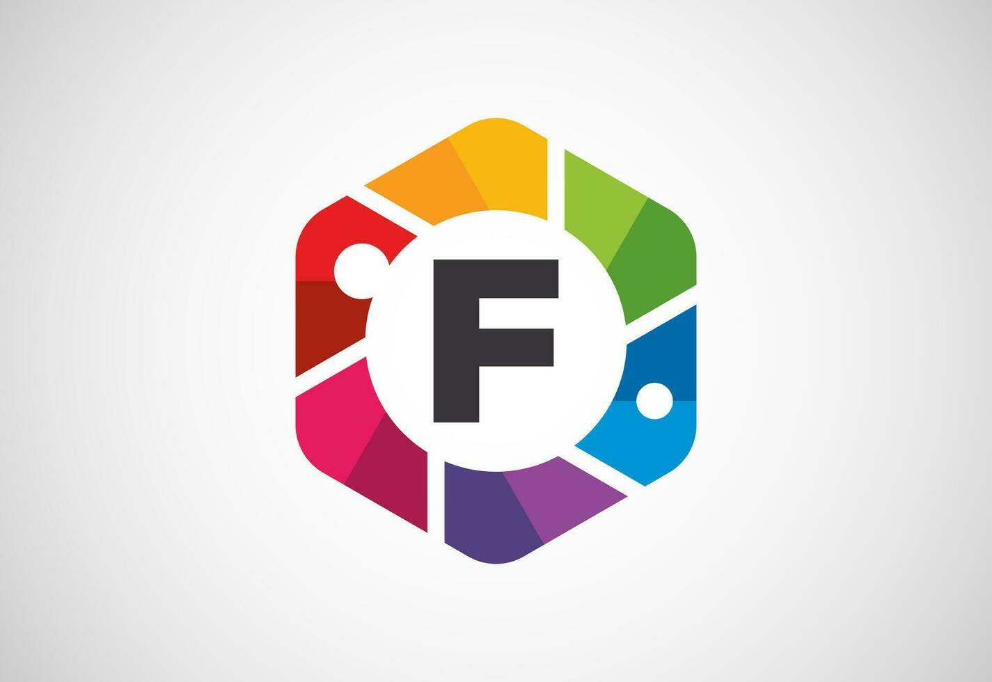 English alphabet F with camera shutter. Photo camera icon. Photography logo design vector template