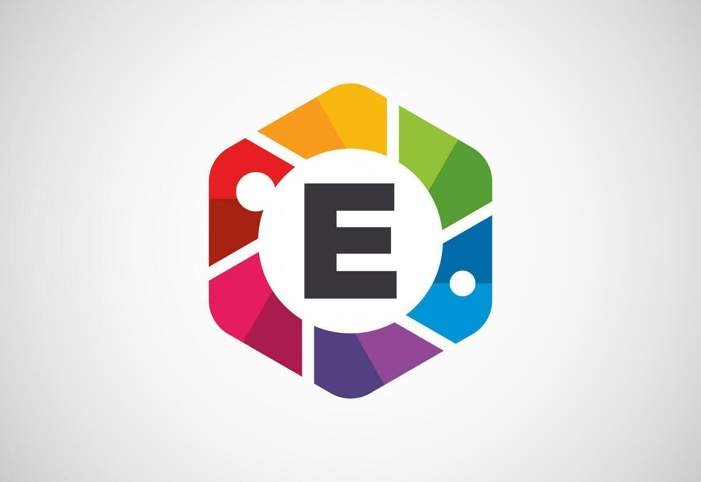 English alphabet E with camera shutter. Photo camera icon. Photography logo design vector template