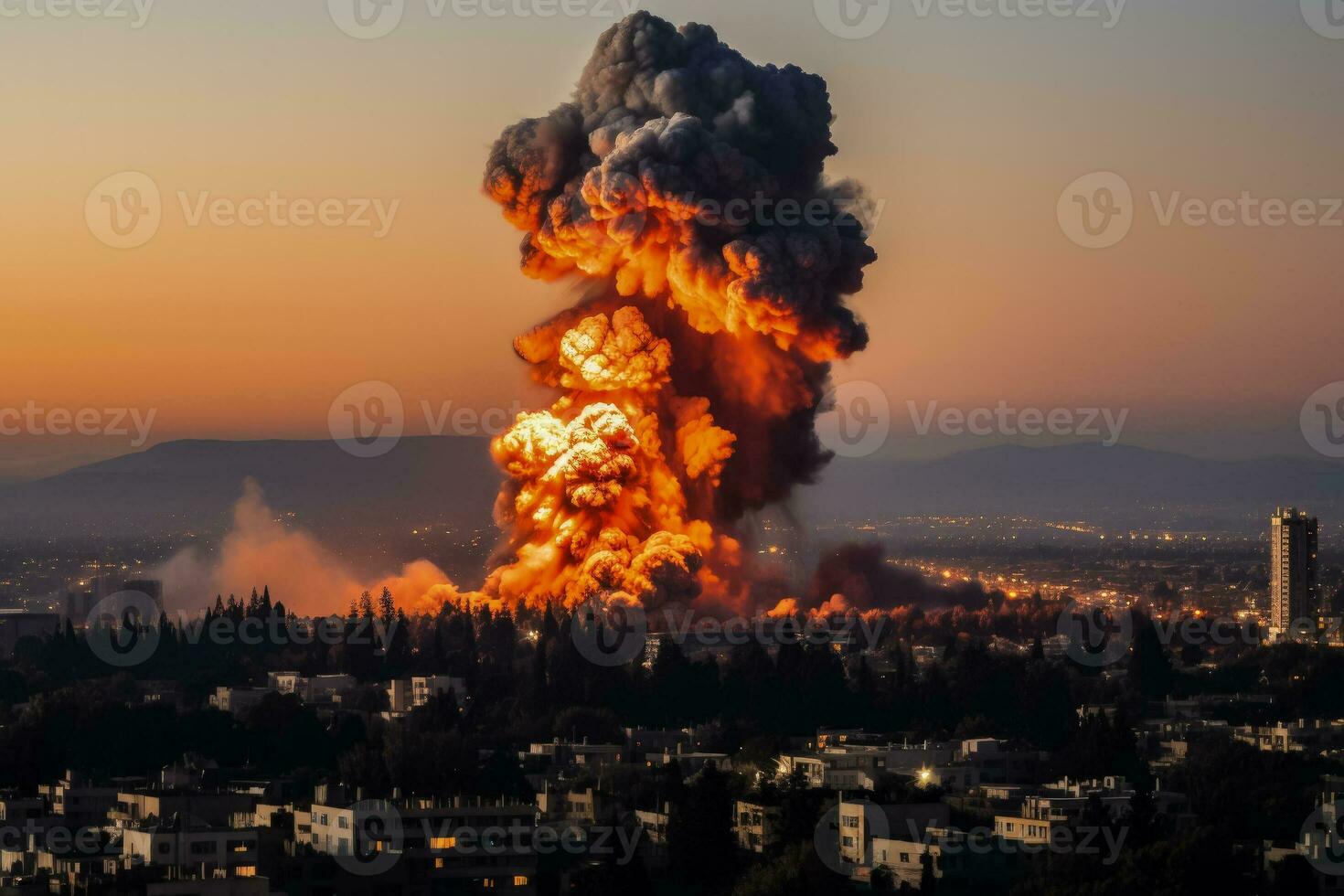 Air raid sirens and panic stricken civilians in Israel during missile attacks photo