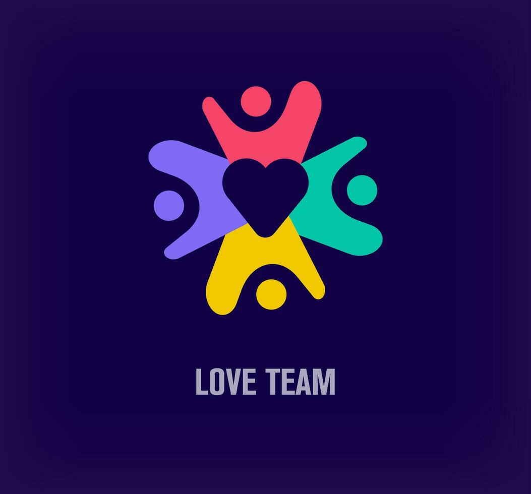 Teamwork logo from creative heart. Unique color transitions. Leadership and corporate logo template. vector