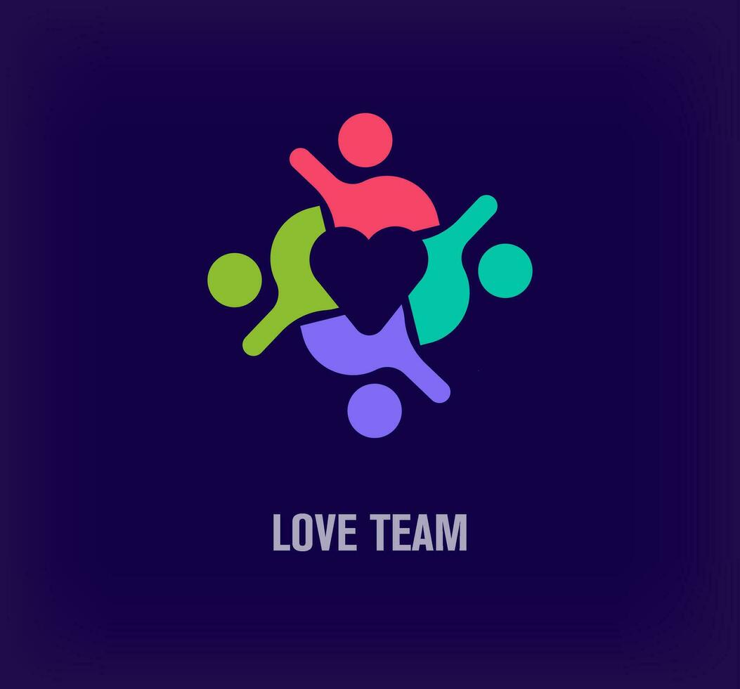 Teamwork logo from creative heart. Unique color transitions. Leadership and corporate logo template. vector