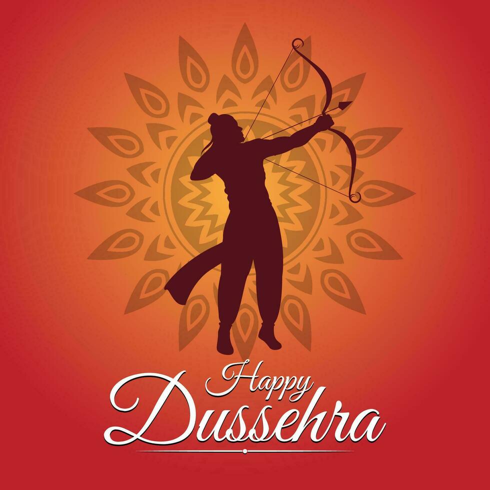 Dussehra greeting card with Lord Ram holding arrow and bow vector illustration
