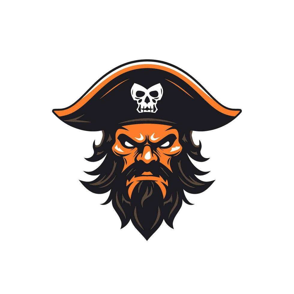 Pirate captain head with beard and mustaches. Vector illustration.