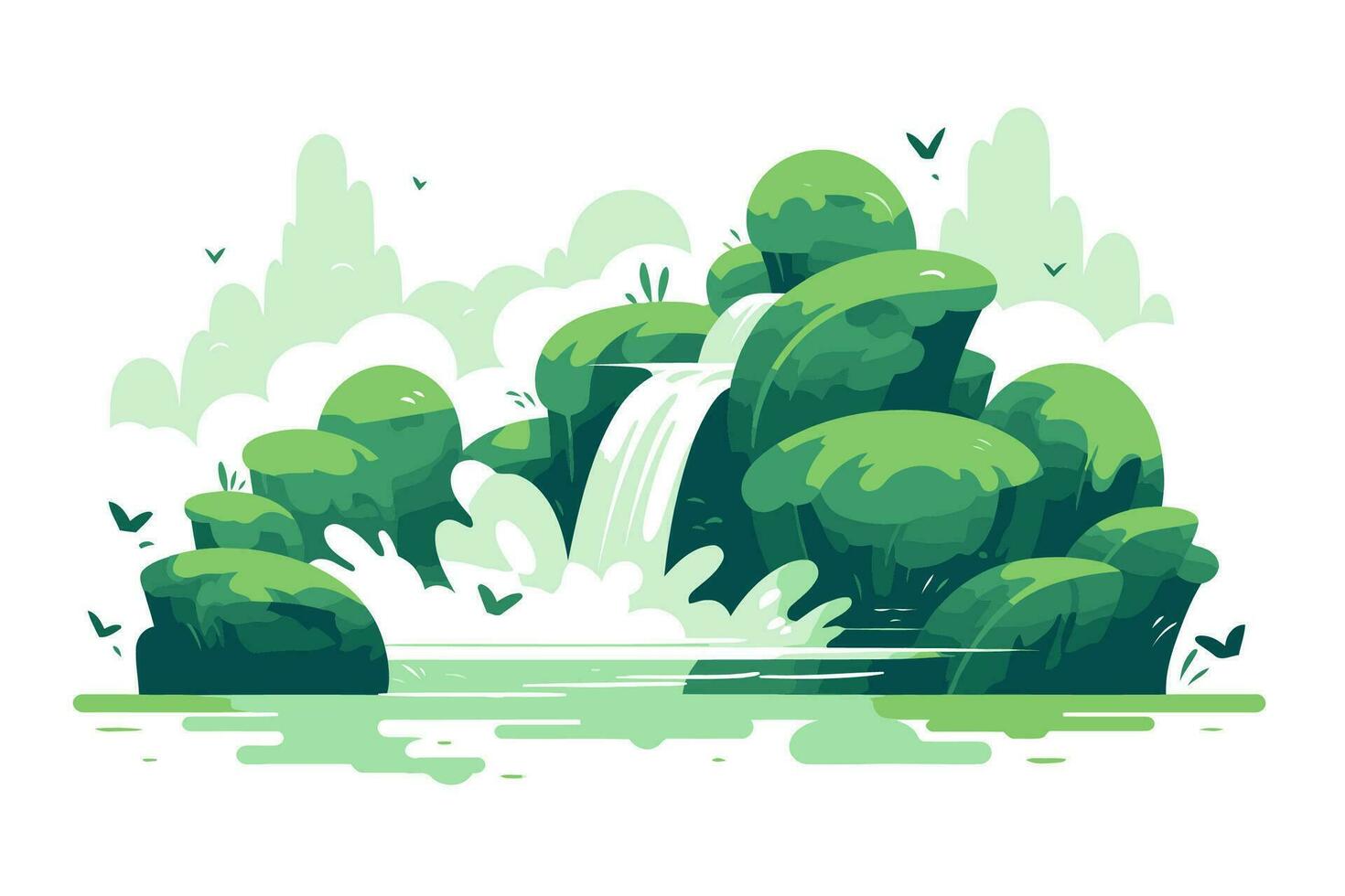 cascada en el bosque. vector ilustración en un plano estilo.