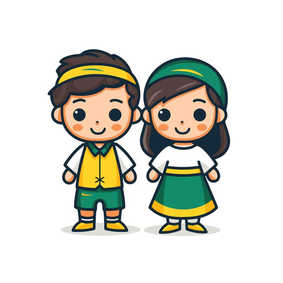 Cute little boy and girl in traditional costume. Vector illustration.