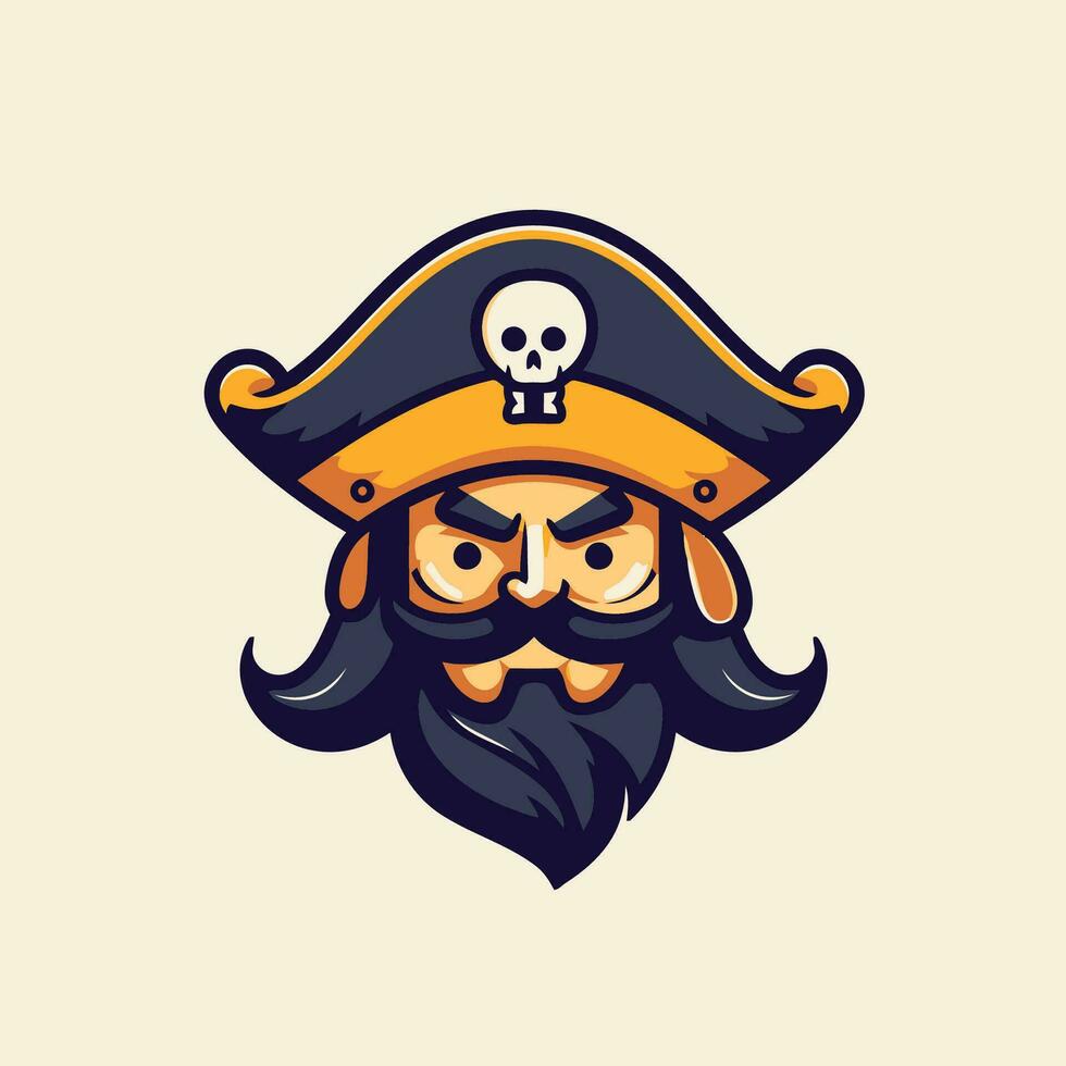 pirata capitán cabeza con barba y bigotes vector ilustración.