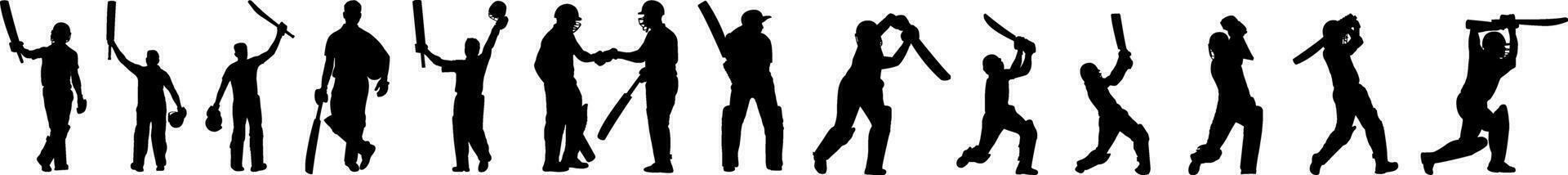 Cricket Batsman, Bowler Silhouettes Elements vector