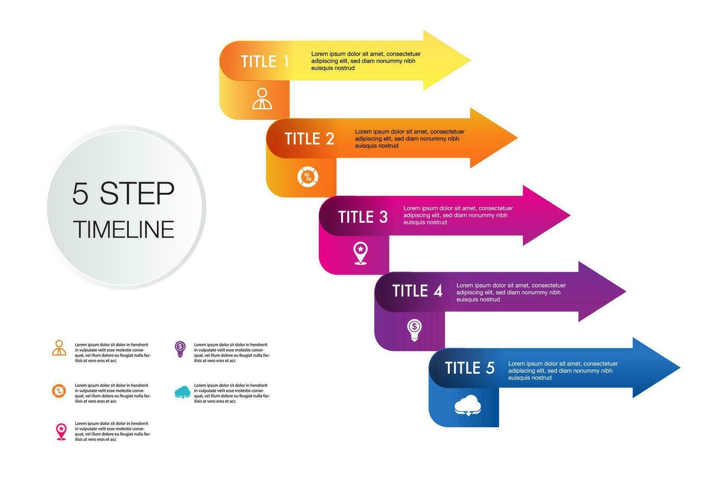 infografía modelo 5 5 paso para negocio dirección, márketing estrategia, diagrama, datos, resplandor, flecha línea de tiempo, para presentación reporte y Progreso vector