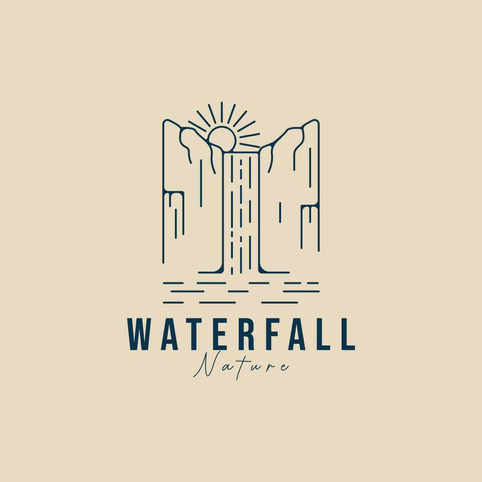 waterfall logo line art vector illustration template graphic design   minimalist nature and adventure logo