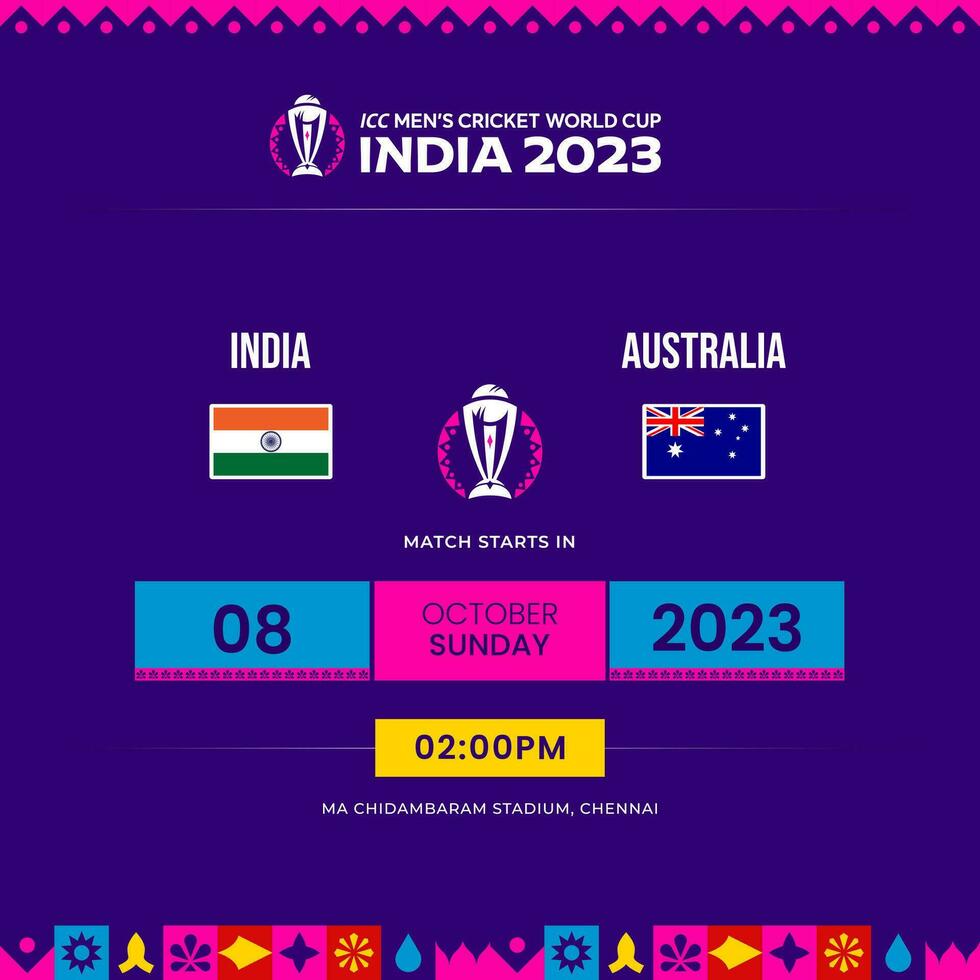 icc de los hombres Grillo mundo taza 2023 calendario India vs Australia vector