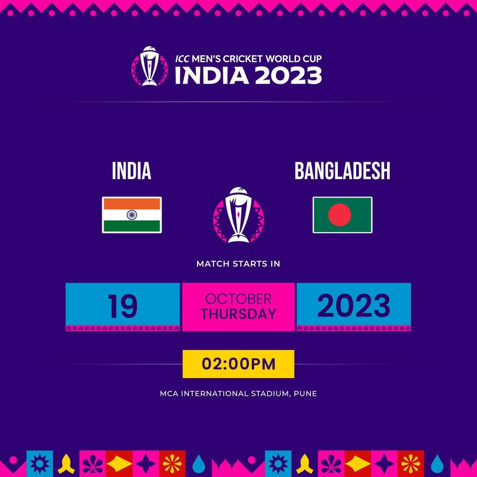 icc de los hombres Grillo mundo taza 2023 calendario India vs Bangladesh vector