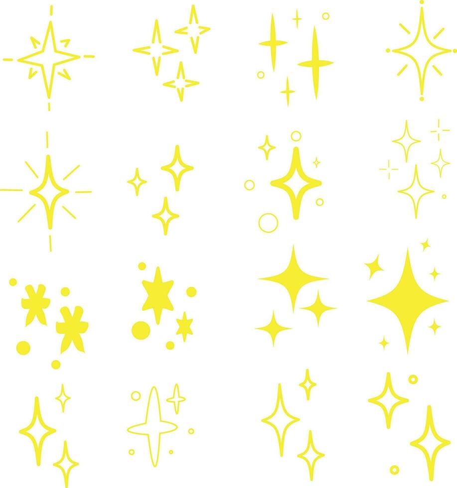 Yellow sparkles symbols . The set of original stars sparkle icon vector