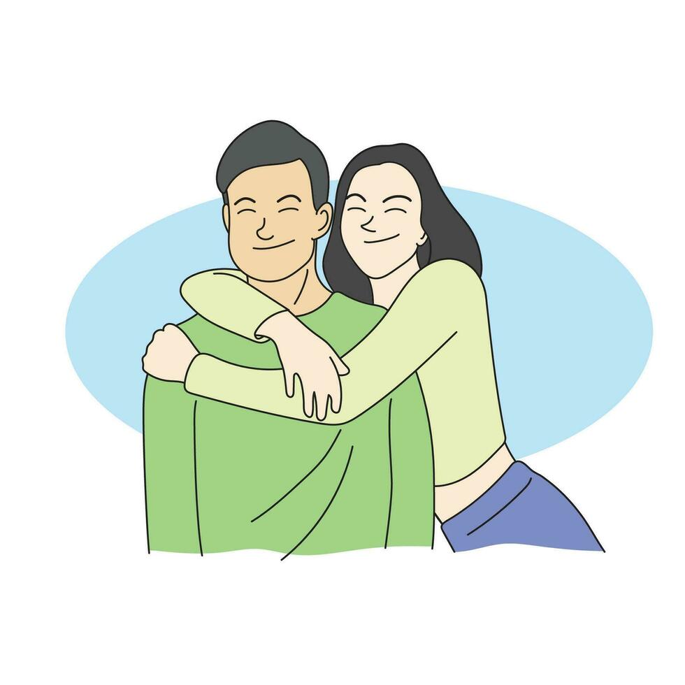 half length of lover couple hug and smile illustration vector hand drawn isolated on white background