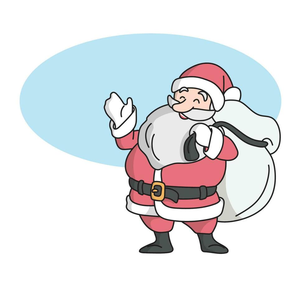 full length of Santa Claus holding big bag illustration vector hand drawn isolated on blue background