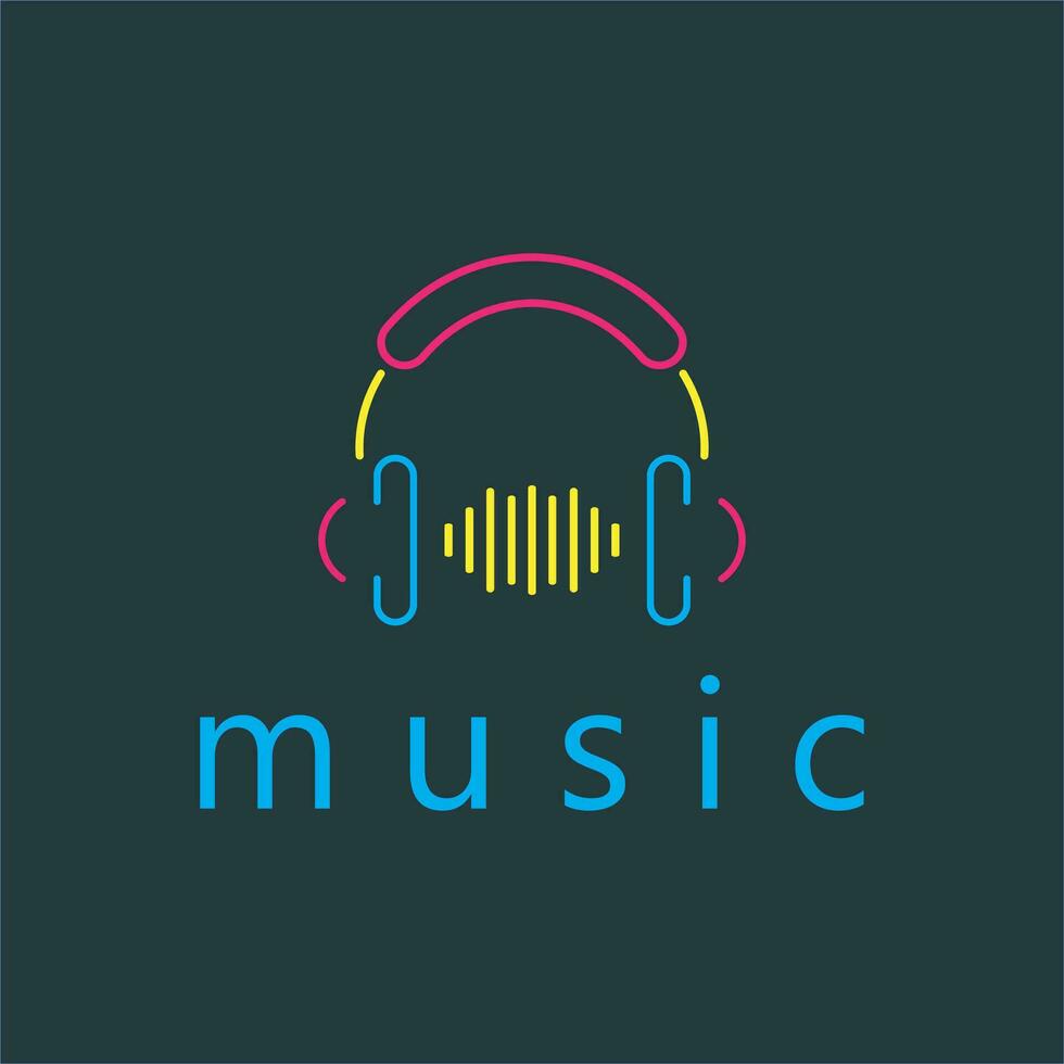 music logo with headphones and music notes vector