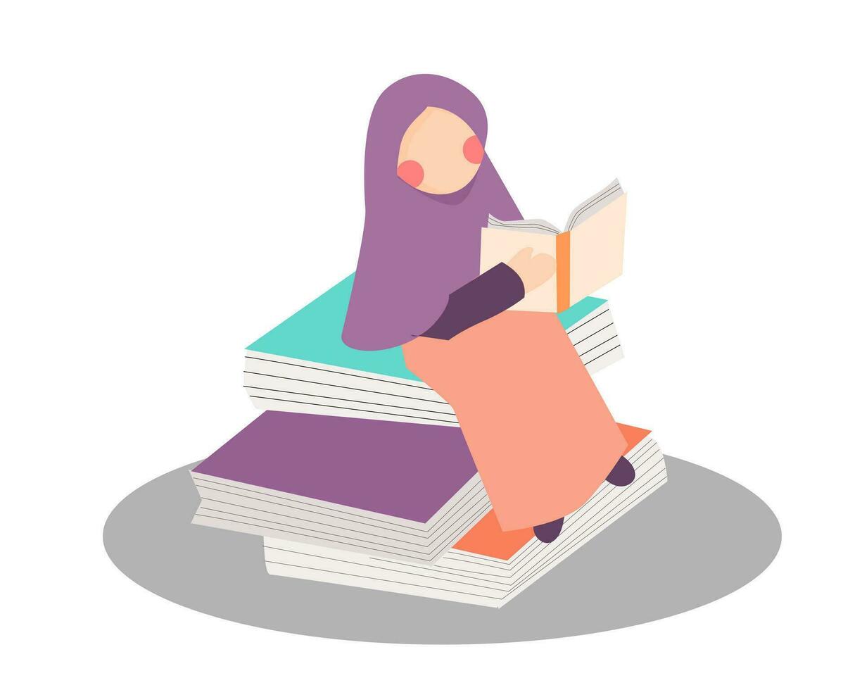Hijab Girl Reading a Book vector