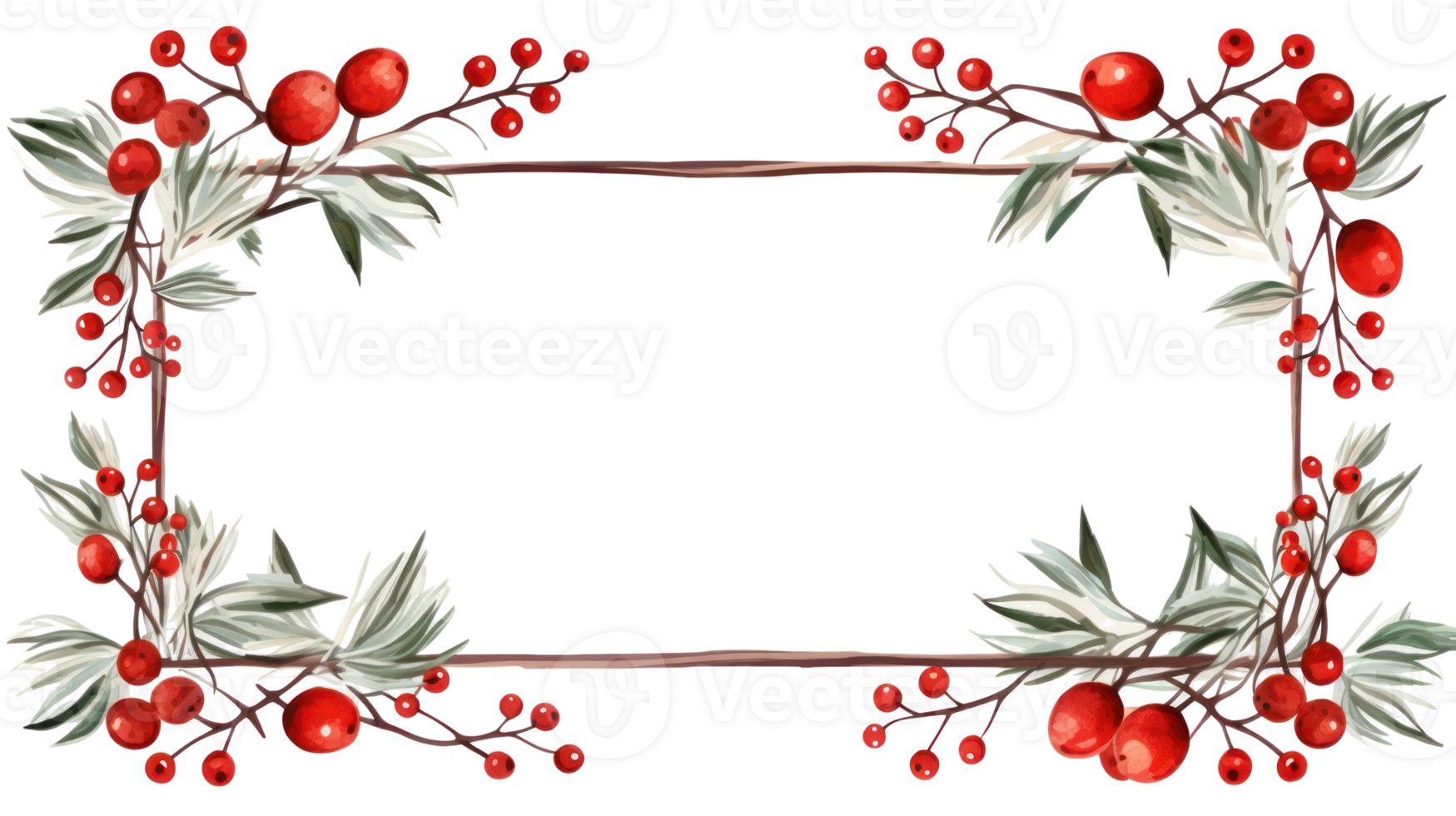 Hand-painted winter berries and leaves with a wooden frame png