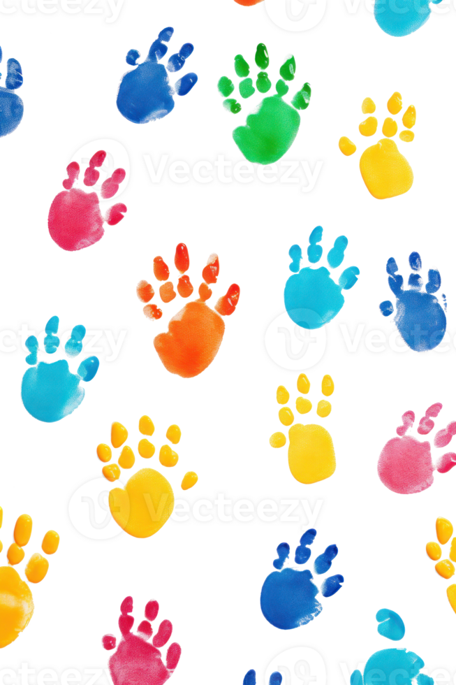 Colorful handprints on white background png