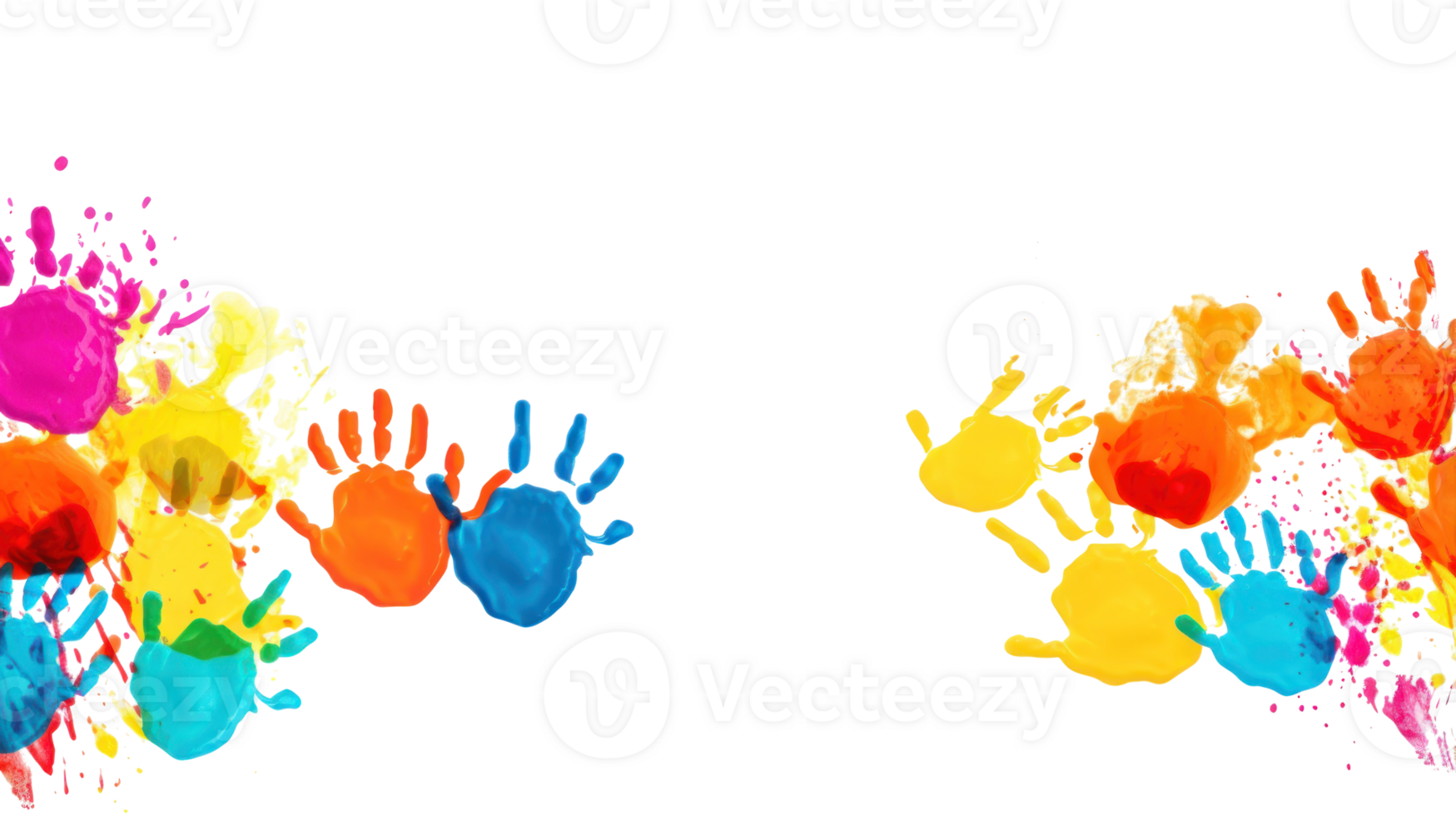 Colorful handprints on white background png