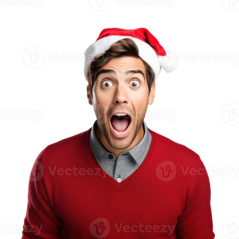 Excited and Surprised Young man in santa cap png