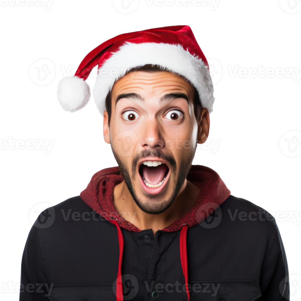 Excited and Surprised Young man in santa cap png