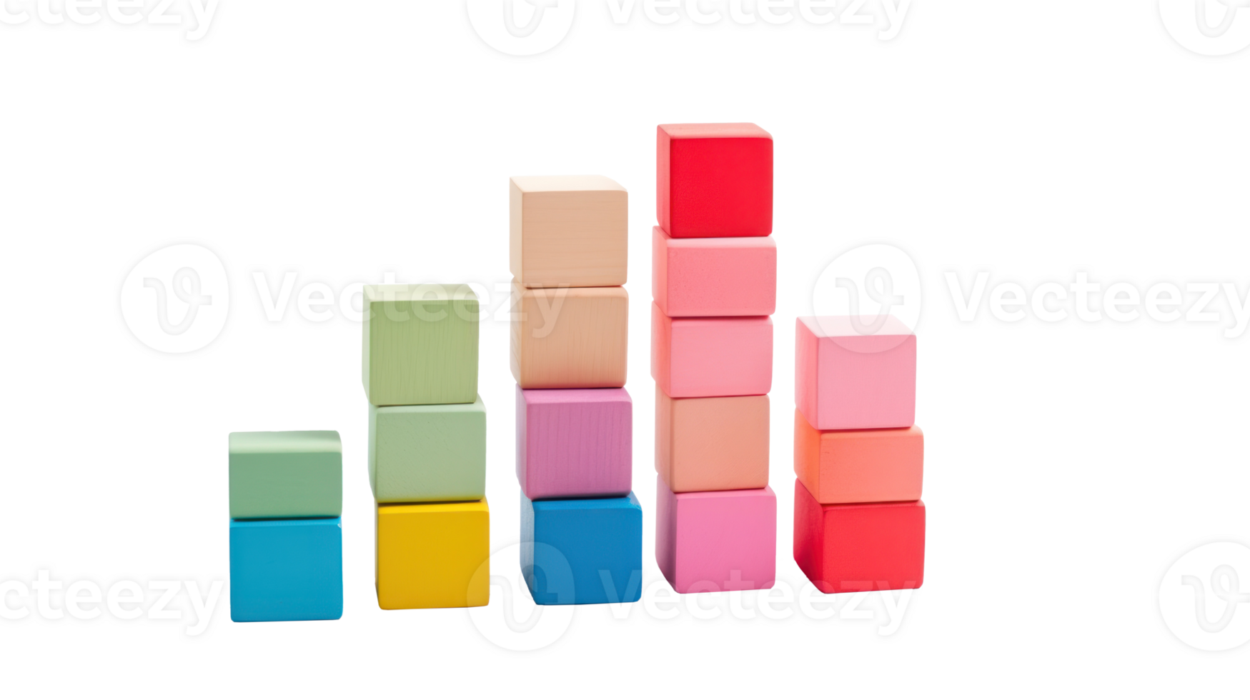 Colorful blocks stacked high in a tower, ready to topple isolated png