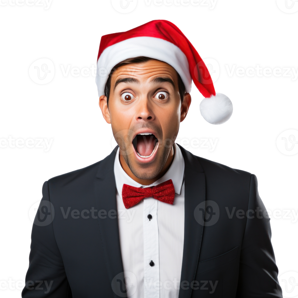 Excited and Surprised Young man in santa cap png