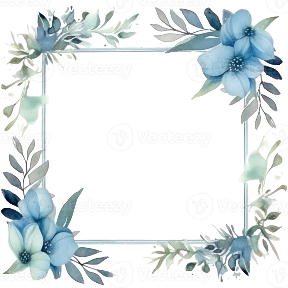 Winter foliage with watercolor splashes and a wooden frame png