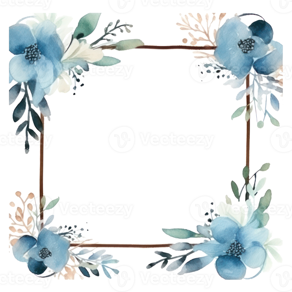 Winter foliage with watercolor splashes and a wooden frame png