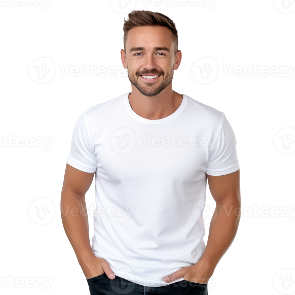 Handsome business man in white t-shirt isolated png