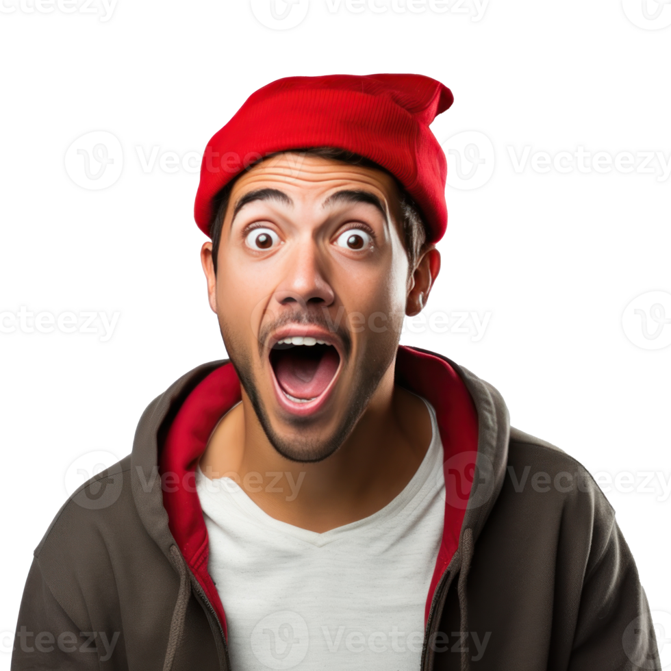Excited and Surprised Young man in santa cap png