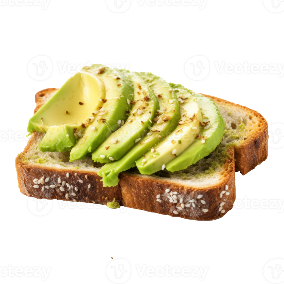 Avocado toast Sliced avocado on toast, sprinkled with salt and pepper. png