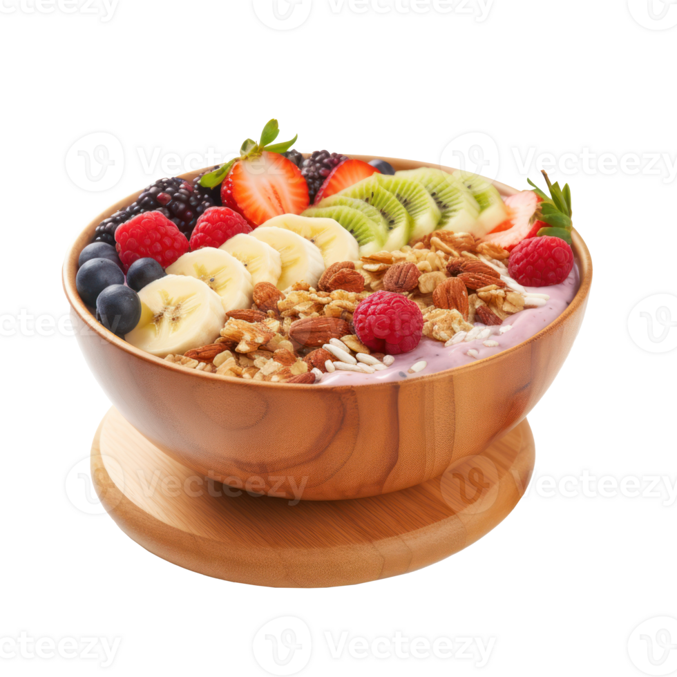 Smoothie bowl Thick smoothie topped with fruit, granola, and nuts. isolated png