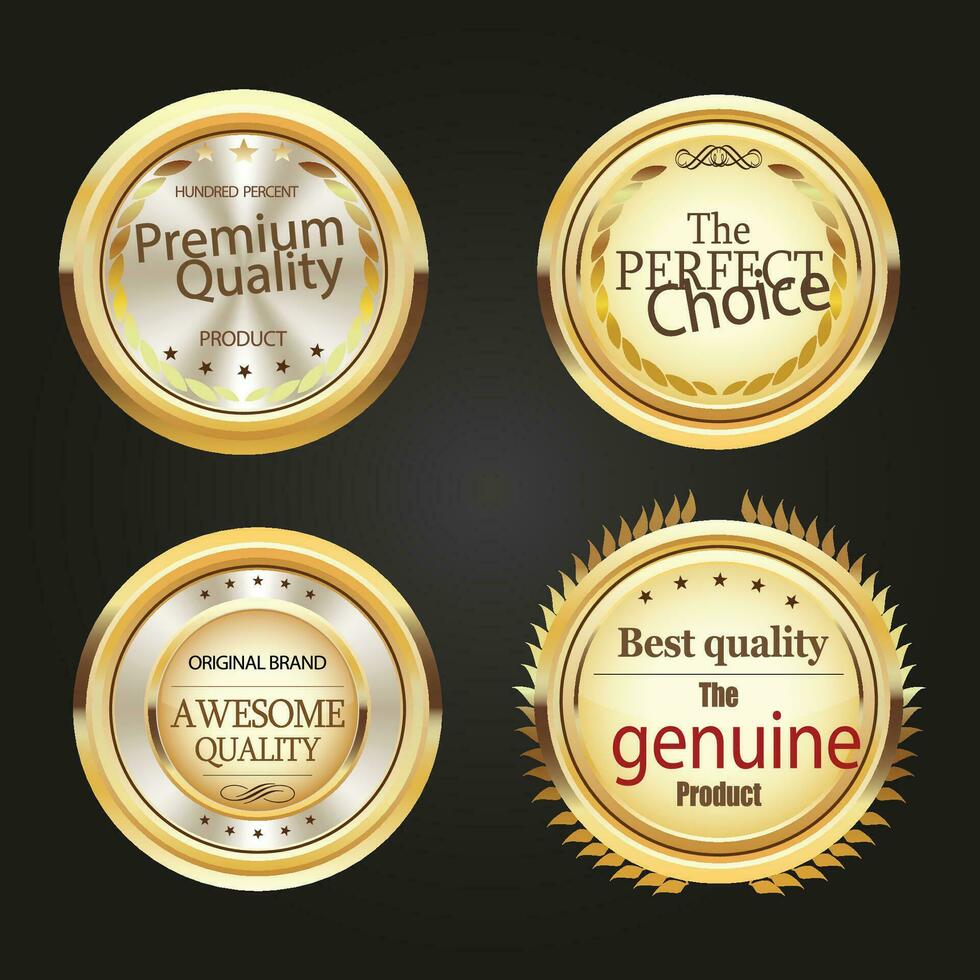 Luxury gold badge and labels  4 design elements collection vector