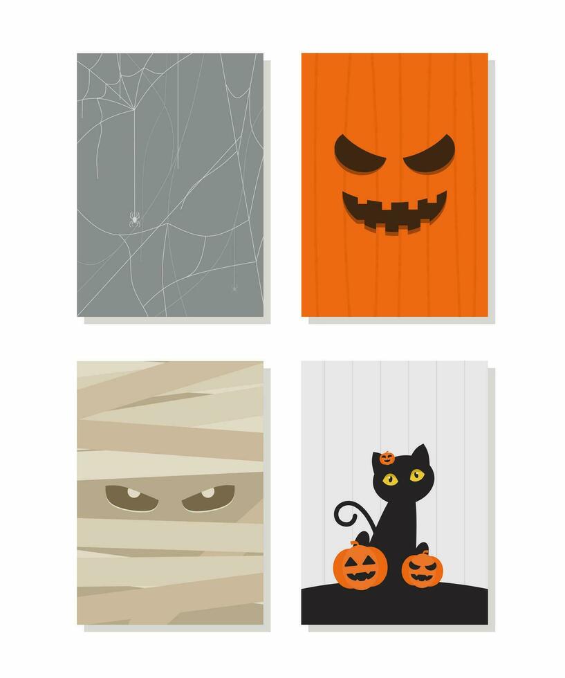 collections of halloween theme wall art flat vector illustration on white background