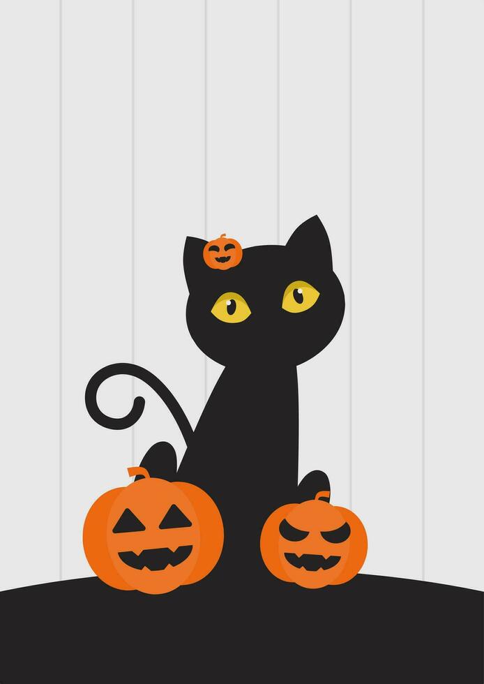 sitting black cat on white background with some jack o lantern suitable for wall art decoration vector